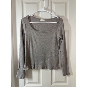 Frankie & Skyler Ribbed Knit Long Sleeve Top Womens XL Brown Scoop Neck Casual